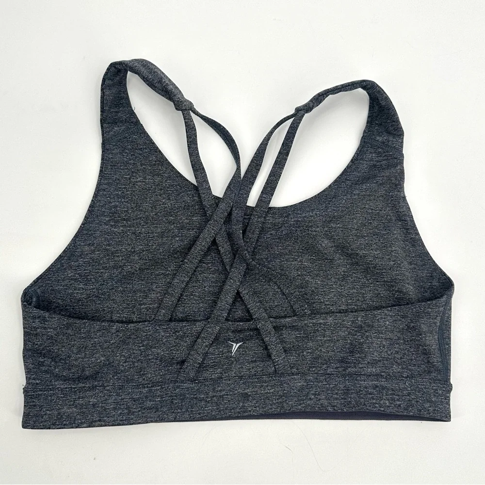 OLD NAVY Sports Bra Womens L Powerpress Medium Support Strappy Carbon